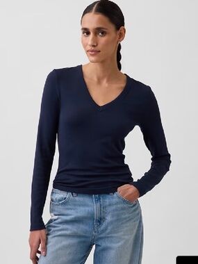 GAP Classic Navy Long Sleeve V-Neck Top NWT Large